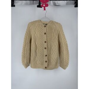Continental Creations Cardigan Women 36 Sm Cream Wool Fisherman Cable Knit Italy